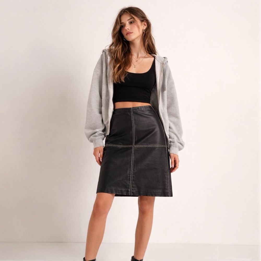 Vintage Y2K Dollhouse 100% Leather Contrast Stitch Skirt